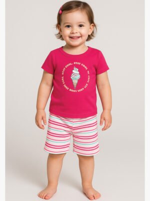 Kids Girl's Shorty Pyjama Set, Pink