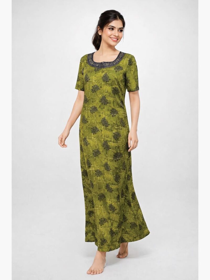 Women's Half Sleeve Spun Cotton Nightgown, Zipper