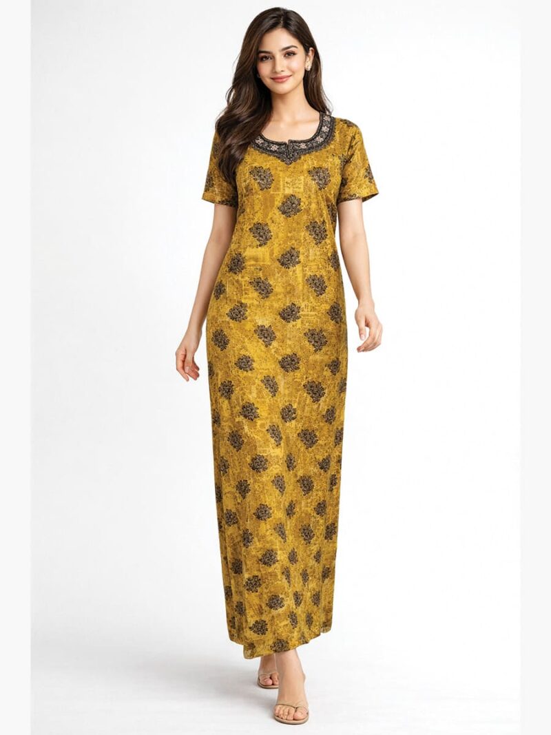 Women's Half Sleeve Spun Cotton Nightgown, Zipper