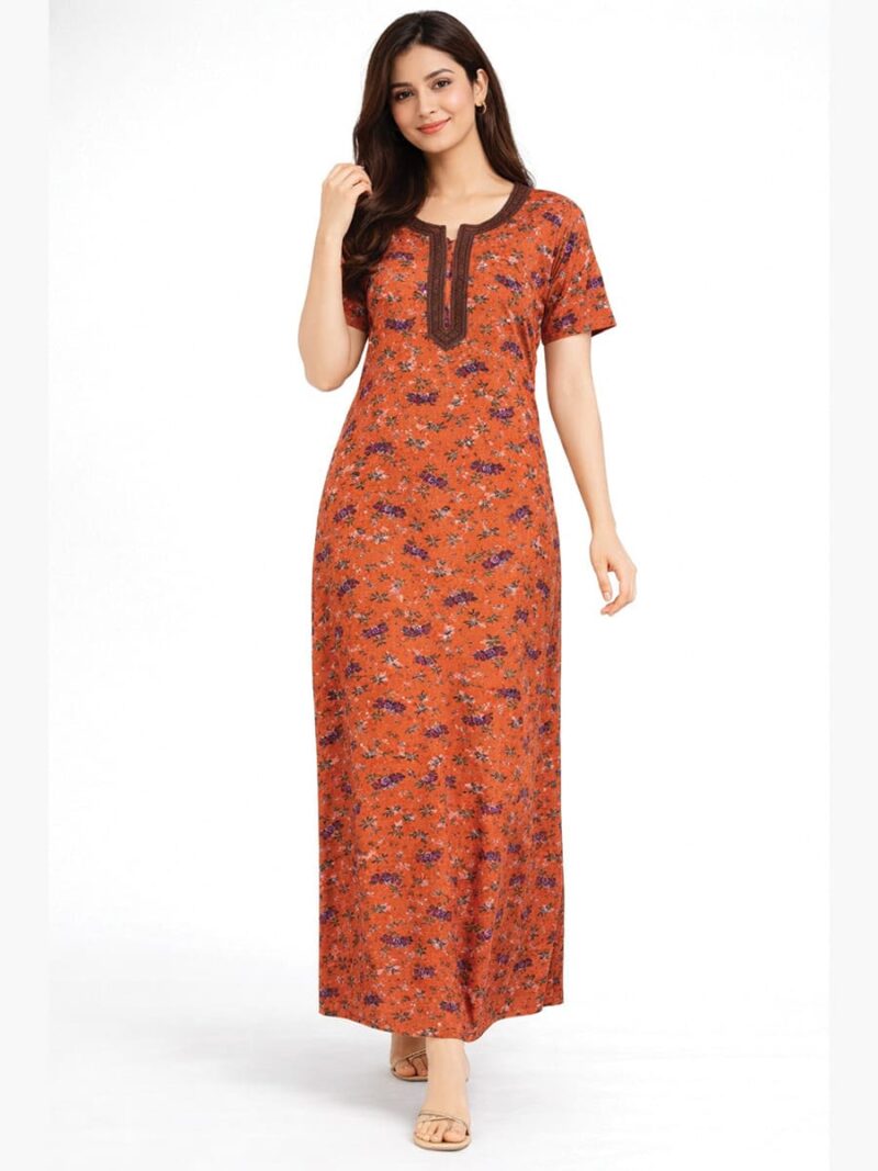 Women's Half Sleeve Spun Cotton Nightgown, Zipper
