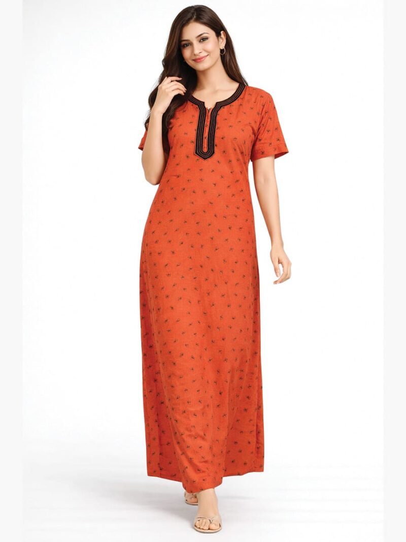 Women's Half Sleeve Spun Cotton Nightgown, Zipper