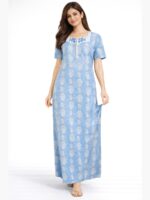Women's Half Sleeve Spun Cotton Nightgown, Zipper