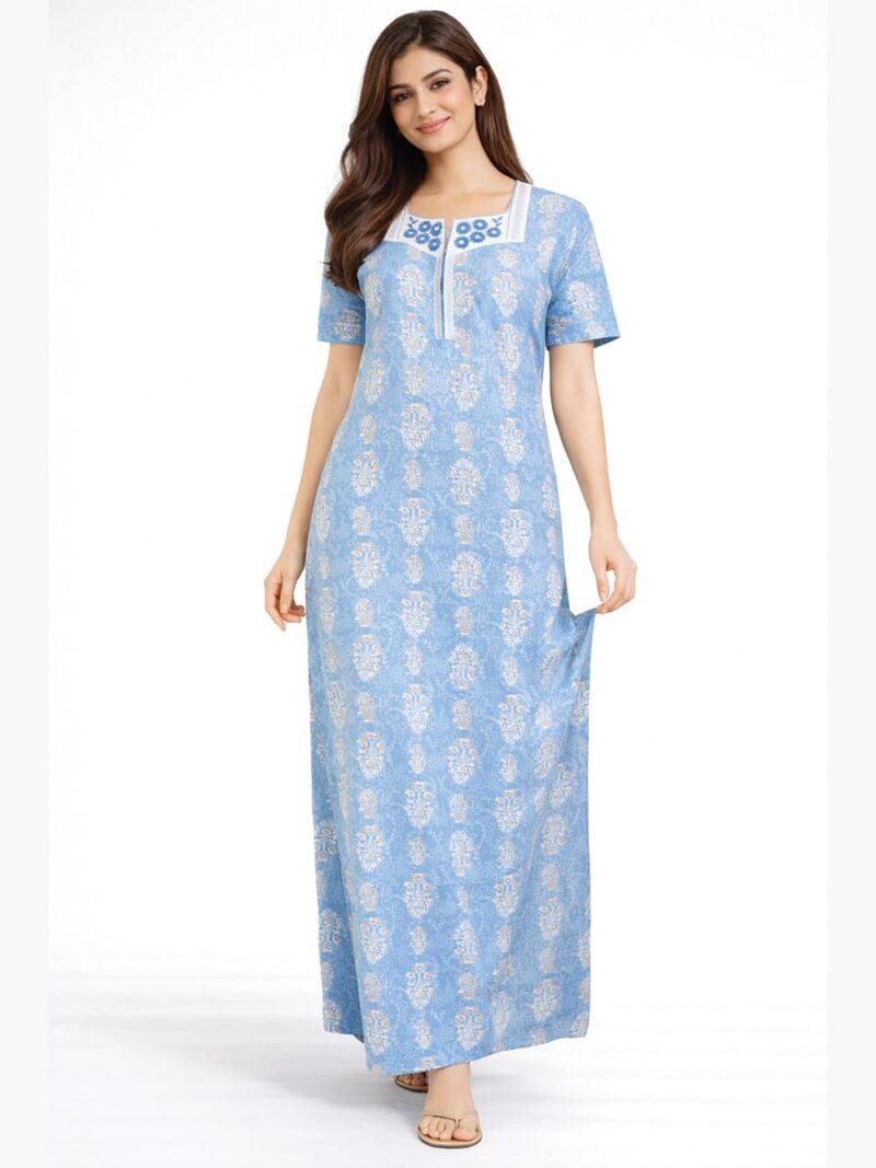 Women's Half Sleeve Spun Cotton Nightgown, Zipper