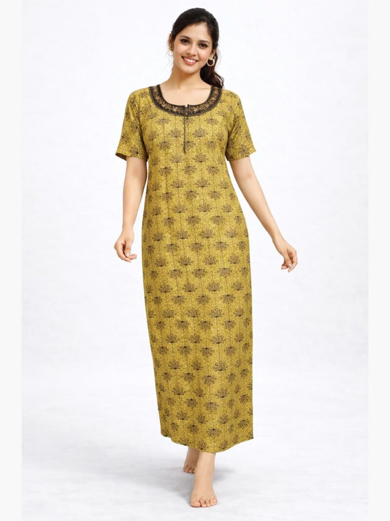 Women's Half Sleeve Spun Cotton Nightgown, Zipper