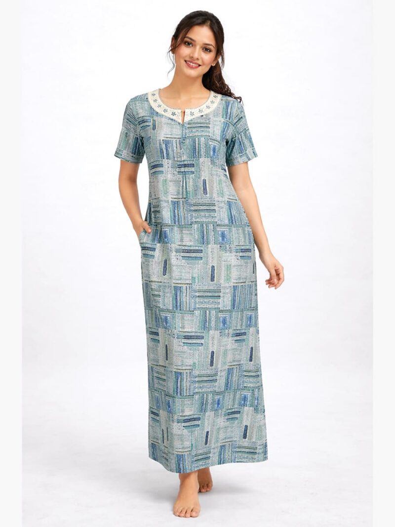 Women's Half Sleeve Spun Cotton Nightgown, Zipper