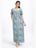 WNTY-DOVE-019-XL-GREEN Women's Half Sleeve Spun Cotton Nightgown, Zipper