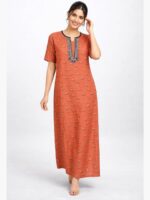 WNTY-DOVE-020-XL-ORANGE Women's Half Sleeve Spun Cotton Nightgown