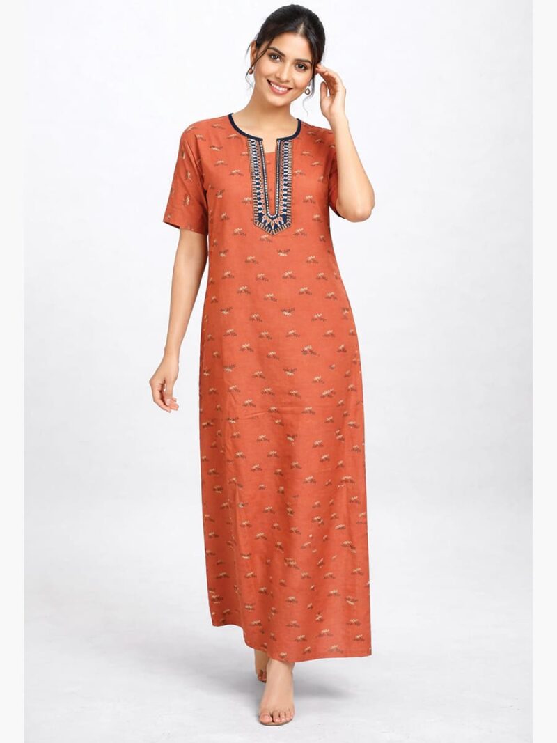 WNTY-DOVE-020-XL-ORANGE Women's Half Sleeve Spun Cotton Nightgown
