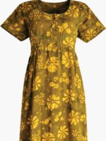 Women's pure cotton gown style zipper nighty, green