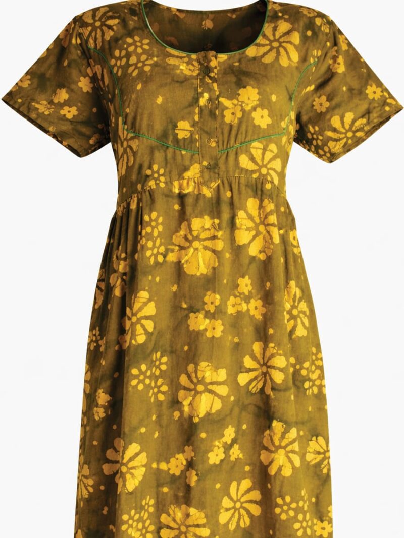 Women's pure cotton gown style zipper nighty, green