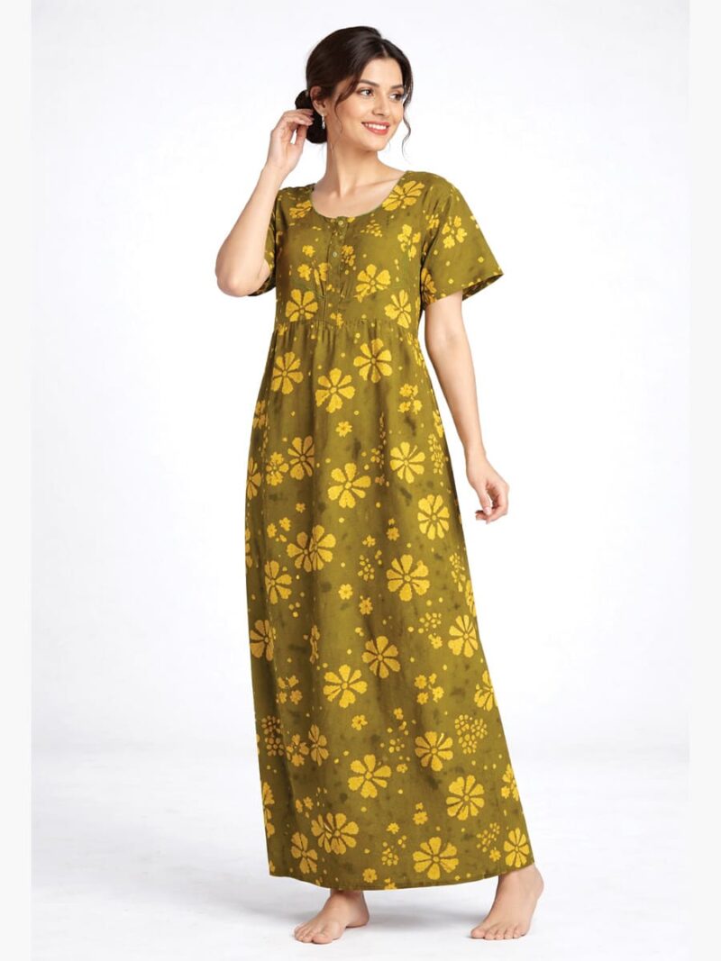 Women's pure cotton gown style zipper nighty, green