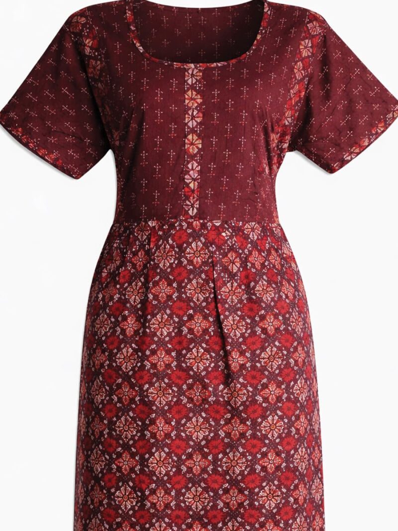 Women's cotton frock nighty, maroon