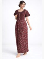 WN-SADIQ-06-XL-F Women's cotton frock nighty, maroon