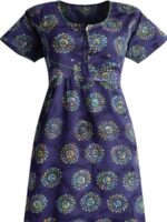 Women's pure cotton gown style zipper nighty, navy blue