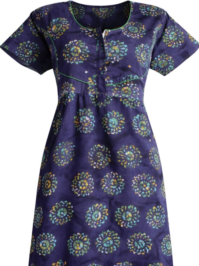 Women's pure cotton gown style zipper nighty, navy blue