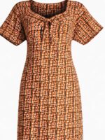 WN-SADIQ-11-BR-XXL-05-B. Women's pure cotton nighty with side pocket, brown