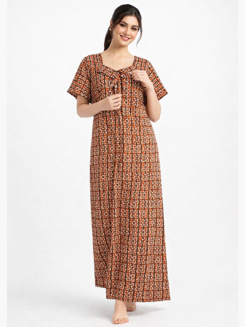 WN-SADIQ-11-BR-XXL-05-F Women's pure cotton nighty with side pocket, brown