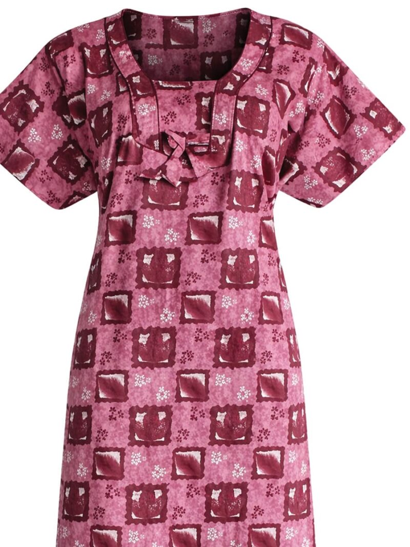 Women's pure cotton nighty with side pocket, maroon
