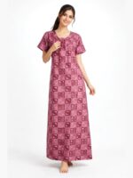 WN-SADIQ-11-MR-XXL-02-F Women's pure cotton nighty with side pocket, maroon