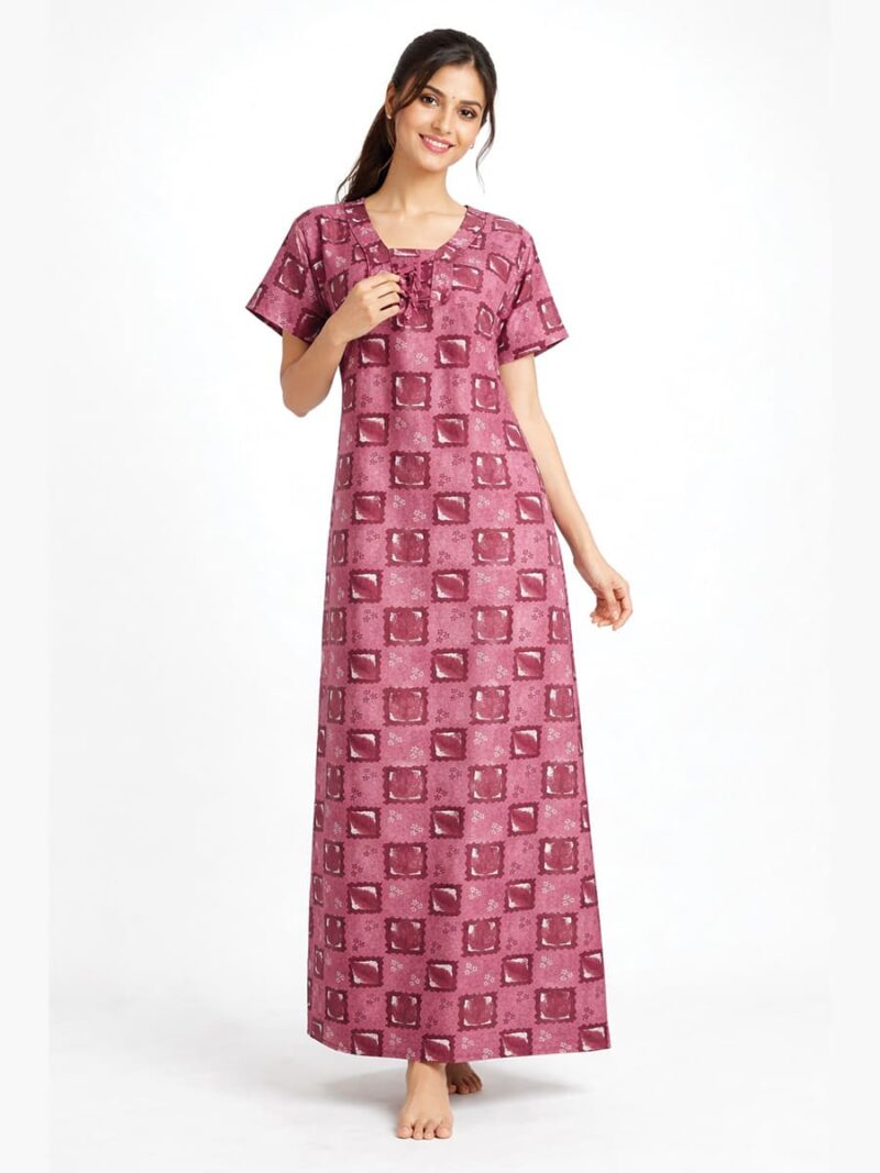 WN-SADIQ-11-MR-XXL-02-F Women's pure cotton nighty with side pocket, maroon