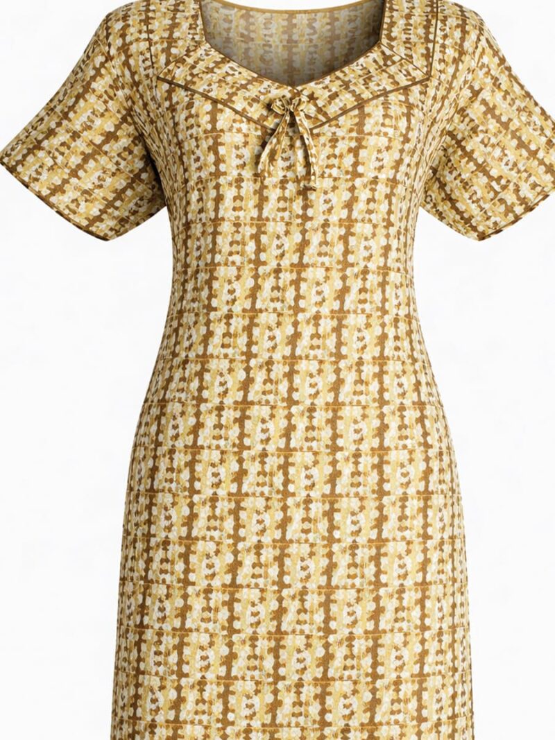 Women's pure cotton nighty with side pocket, mustard yellow