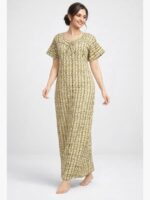 WN-SADIQ-11-MY-XXL-08-F Women's pure cotton nighty with side pocket, mustard yellow