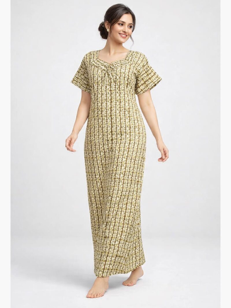 WN-SADIQ-11-MY-XXL-08-F Women's pure cotton nighty with side pocket, mustard yellow
