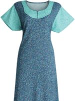 Women's pure cotton nighty with side pocket, teal
