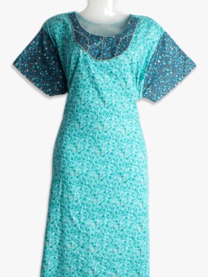 women cotton nighty, turquoise