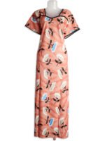 Women's Peach Lycra Nighty – Floral Print, Boat Neck