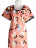Women's Peach Lycra Nighty – Floral Print, Boat Neck