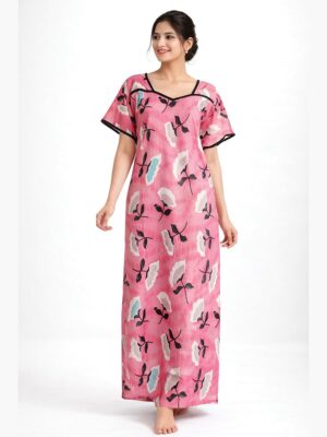 Women's Soft & Stretchable Lycra Fabric Nighty, Pink