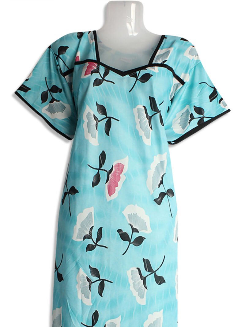 Women's Sky Blue Lycra Nighty – Floral Print