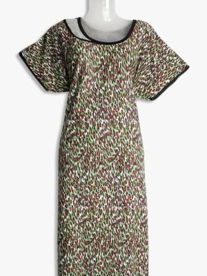 Women's Place Lycra Nighty – Green Abstract Design, Scoop Neck