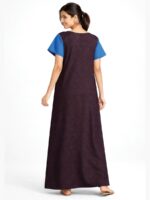 WN-TARA-15-MR-XXL-02-b Women’s Zipper Cotton Nighty – Sky Blue & Brown, Embroidery Design