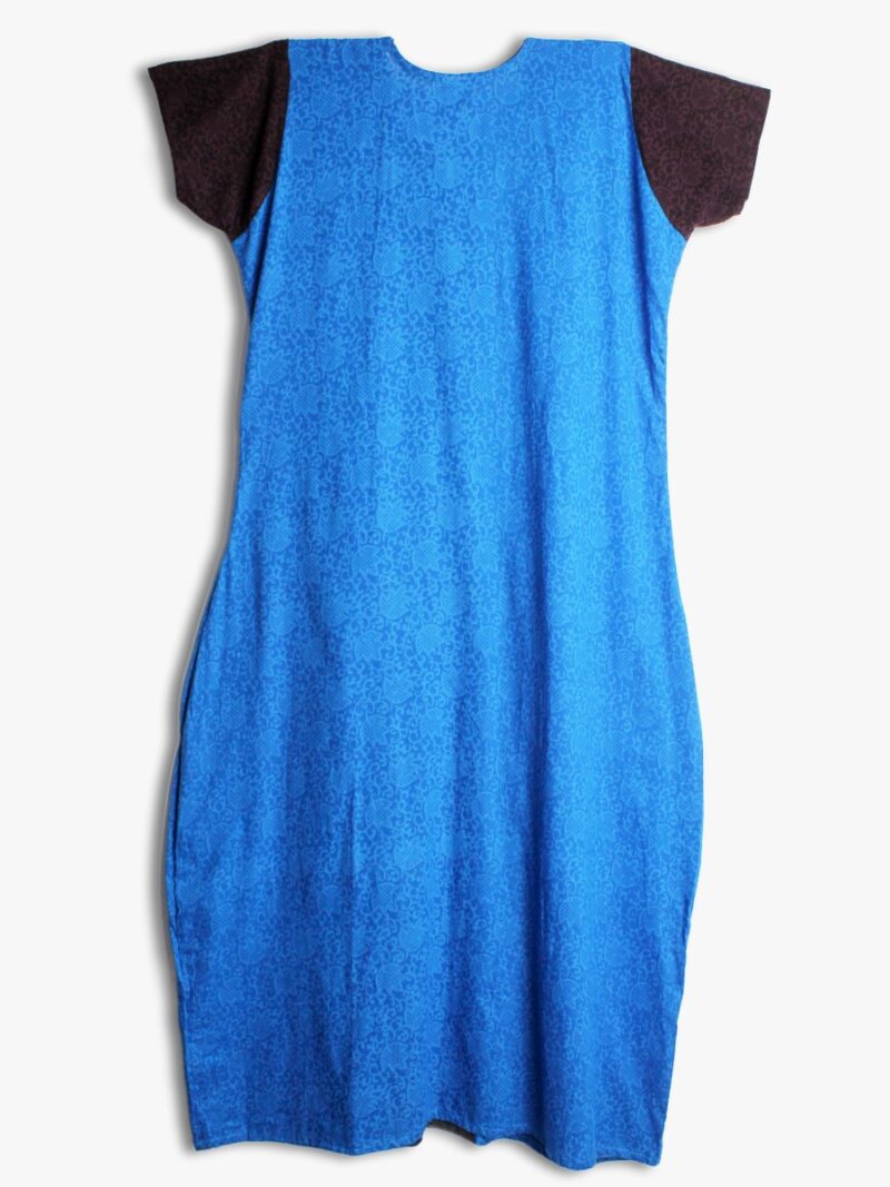 Women’s Zipper Cotton Nighty – Brown & Navy Blue, Embroidery Design