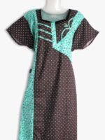 Cotton Zipper Nighty with Side Pocket – Brown & Teal Dotted Print Cotton Zipper Nighty with Side Pocket – Brown & Teal Dotted Print