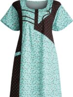 WN-TARA-18-GR-3XL-04-b. Cotton Zipper Nighty with Side Pocket – Turquoise Dotted Print