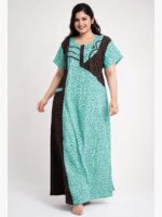 WN-TARA-18-GR-3XL-04-f Cotton Zipper Nighty with Side Pocket – Turquoise Dotted Print