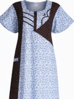 WN-TARA-18-SB-3XL-03-b. Women's Cotton Zipper Nighty with Side Pocket – Sky Blue & Brown Dotted Print