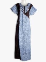 WN-TARA-18-SB-3XL-B-06-F Cotton Zipper Nighty with Side Pocket – Sky Blue & Brown Dotted Print