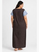 WN-TARA-18-SB-3XL-B-06-b Cotton Zipper Nighty with Side Pocket – Brown & Sky Blue Dotted Print