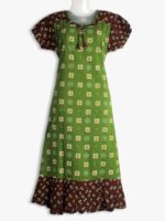 Trendy Frock Nighty – Green with Brown Accent, Dotted Print & Puff Sleeve Trendy Frock Nighty – Green with Brown Accent, Dotted Print & Puff Sleeve