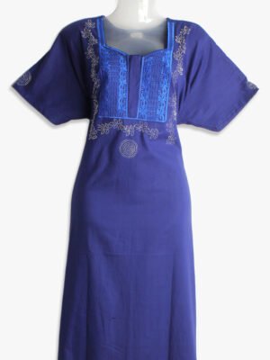 Women's Blue Cotton Zipper Nighty – Embroidered