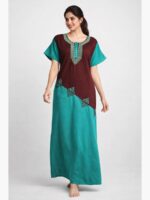 WN-TARA-27-TQ-XXL-03-F Dual-Tone Cotton Zipper Nighty Gown – Turquoise & Maroon