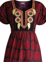 WN-TARA-35-MR-XL-01-B. Popcorn Frock Nighty, Zipper, Embroidered, Maroon