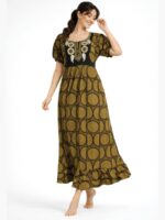 Popcorn Frock Nighty, Zipper, Embroidered, Olive Green