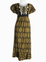 WN-TARA-35-OG-XL-02-F Olive Green Embroidered Frock Nighty – Puff Sleeves, Zipper, Popcorn Fabric