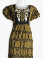 WN-TARA-35-OG-XL-02-F-crop Olive Green Embroidered Frock Nighty – Puff Sleeves, Zipper, Popcorn Fabric