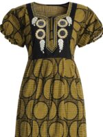 Popcorn Frock Nighty, Zipper, Embroidered, Olive Green